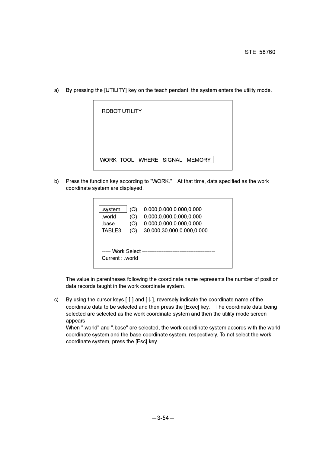 Toshiba STE 58760 instruction manual Robot Utility Work Tool Where Signal Memory 