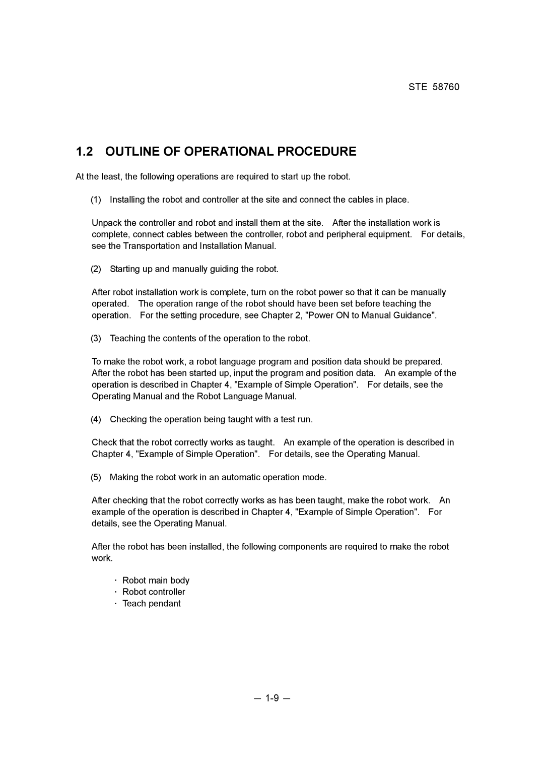 Toshiba STE 58760 instruction manual Outline of Operational Procedure 