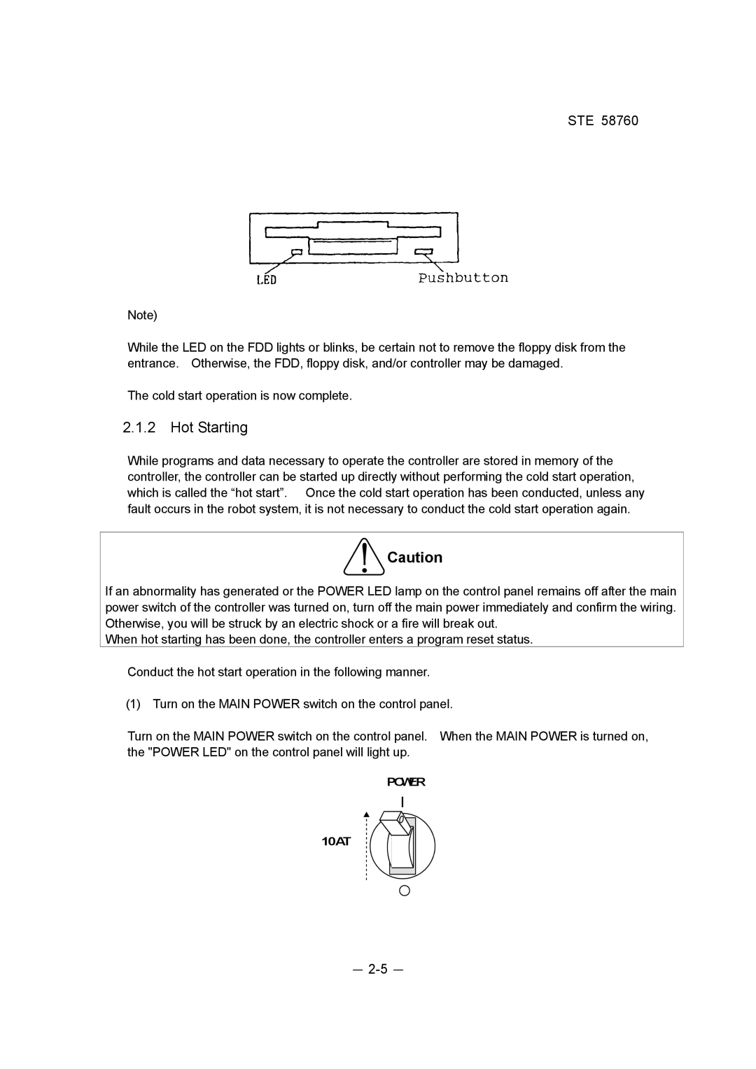 Toshiba STE 58760 instruction manual Hot Starting 