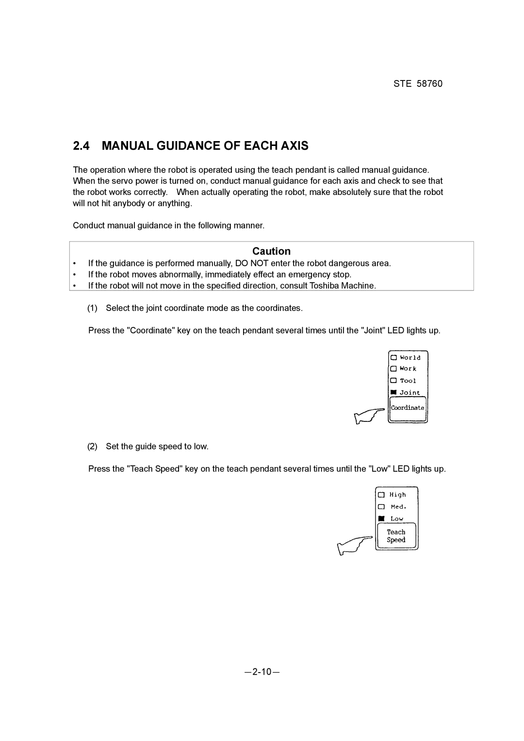 Toshiba STE 58760 instruction manual Manual Guidance of Each Axis 