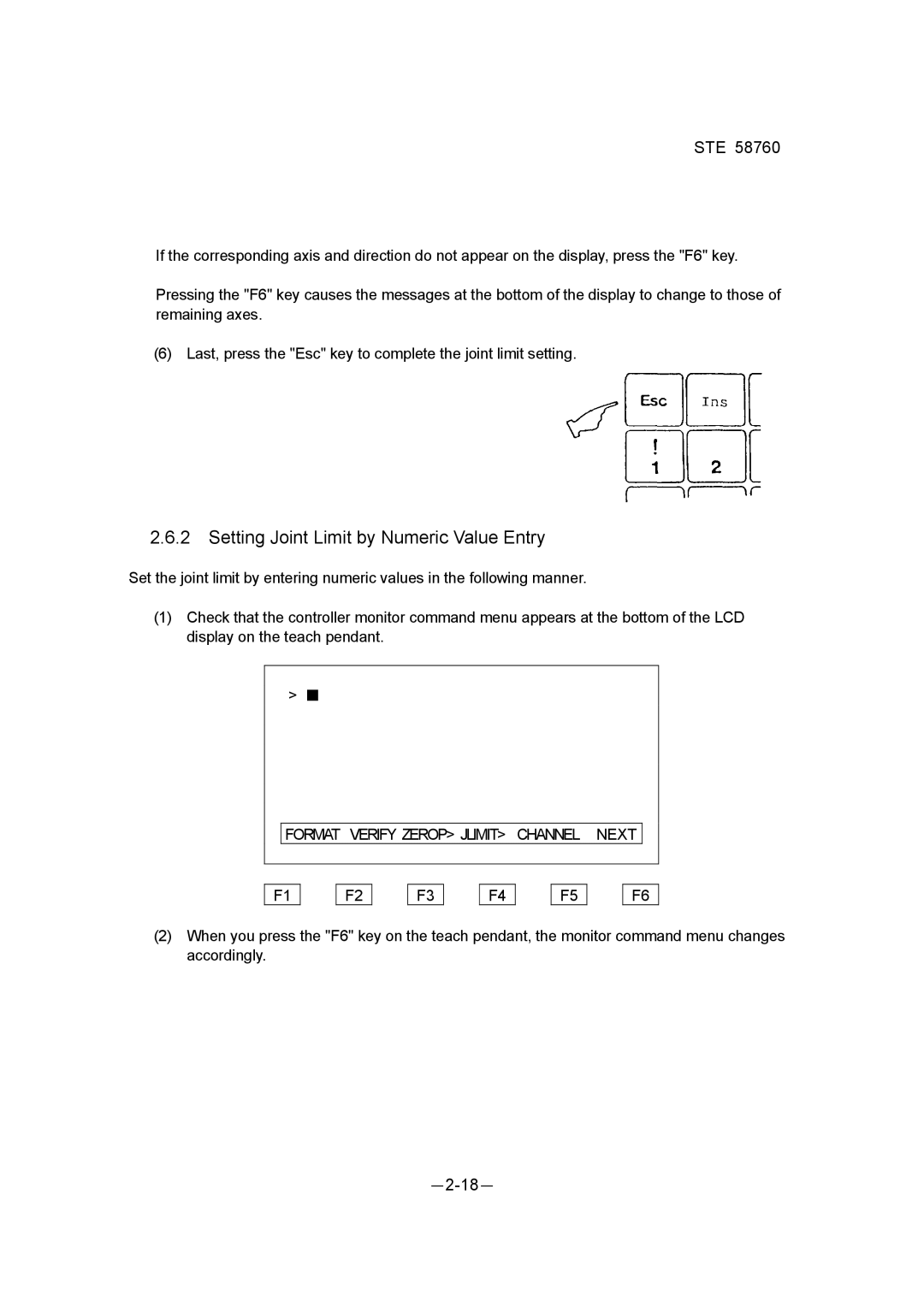 Toshiba STE 58760 instruction manual Setting Joint Limit by Numeric Value Entry, Channel Next 