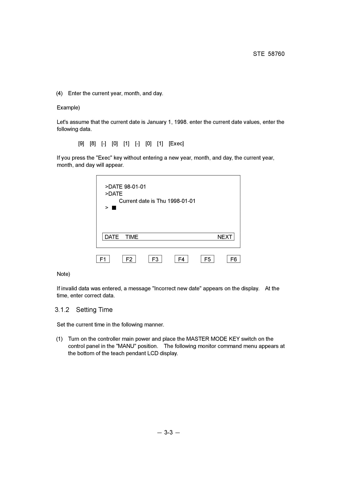 Toshiba STE 58760 instruction manual Setting Time, Date Time Next 