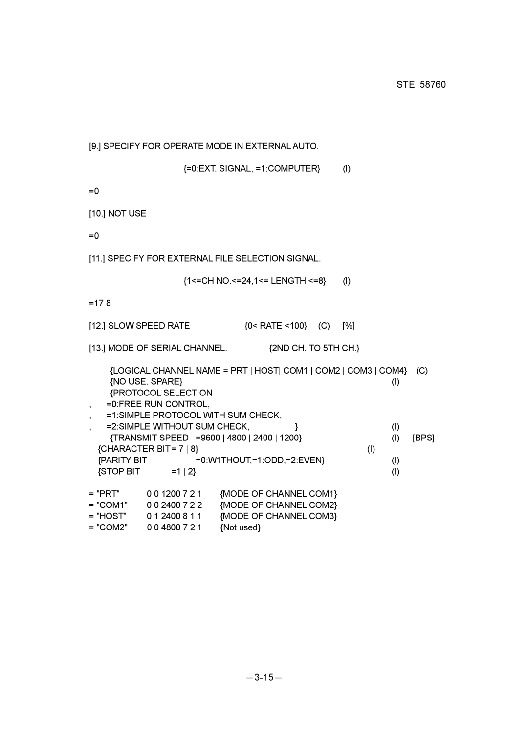 Toshiba STE 58760 Specify for External File Selection Signal, Slow Speed Rate, Mode of Serial Channel, Stop BIT 