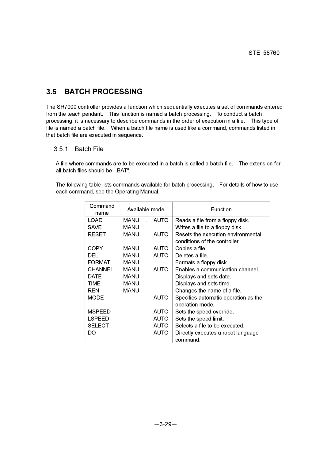 Toshiba STE 58760 instruction manual Batch Processing, Batch File 