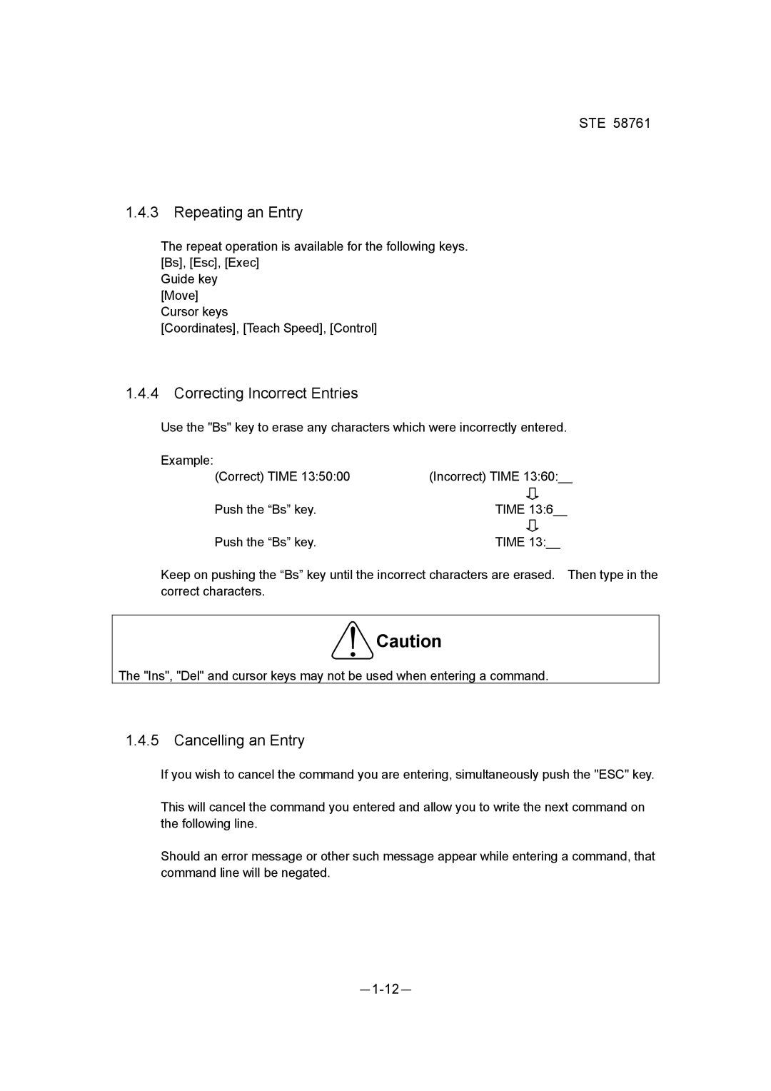 Toshiba ste 58761 instruction manual Repeating an Entry, Correcting Incorrect Entries, Cancelling an Entry 