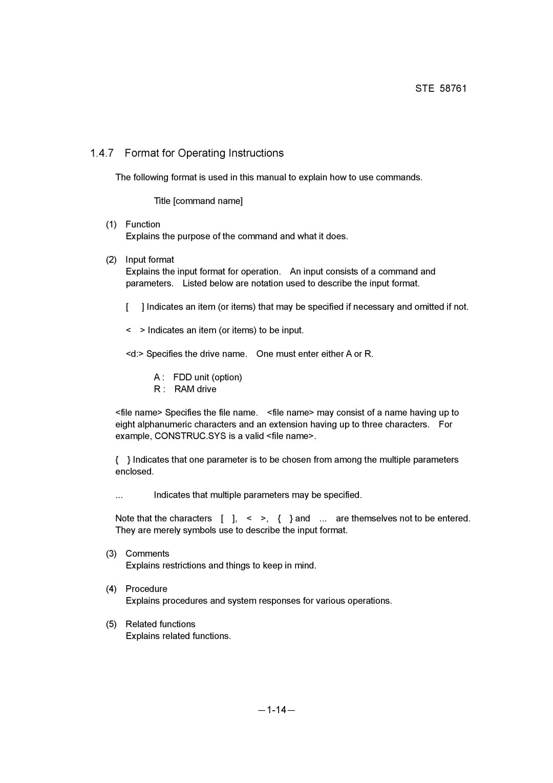 Toshiba ste 58761 instruction manual Format for Operating Instructions 