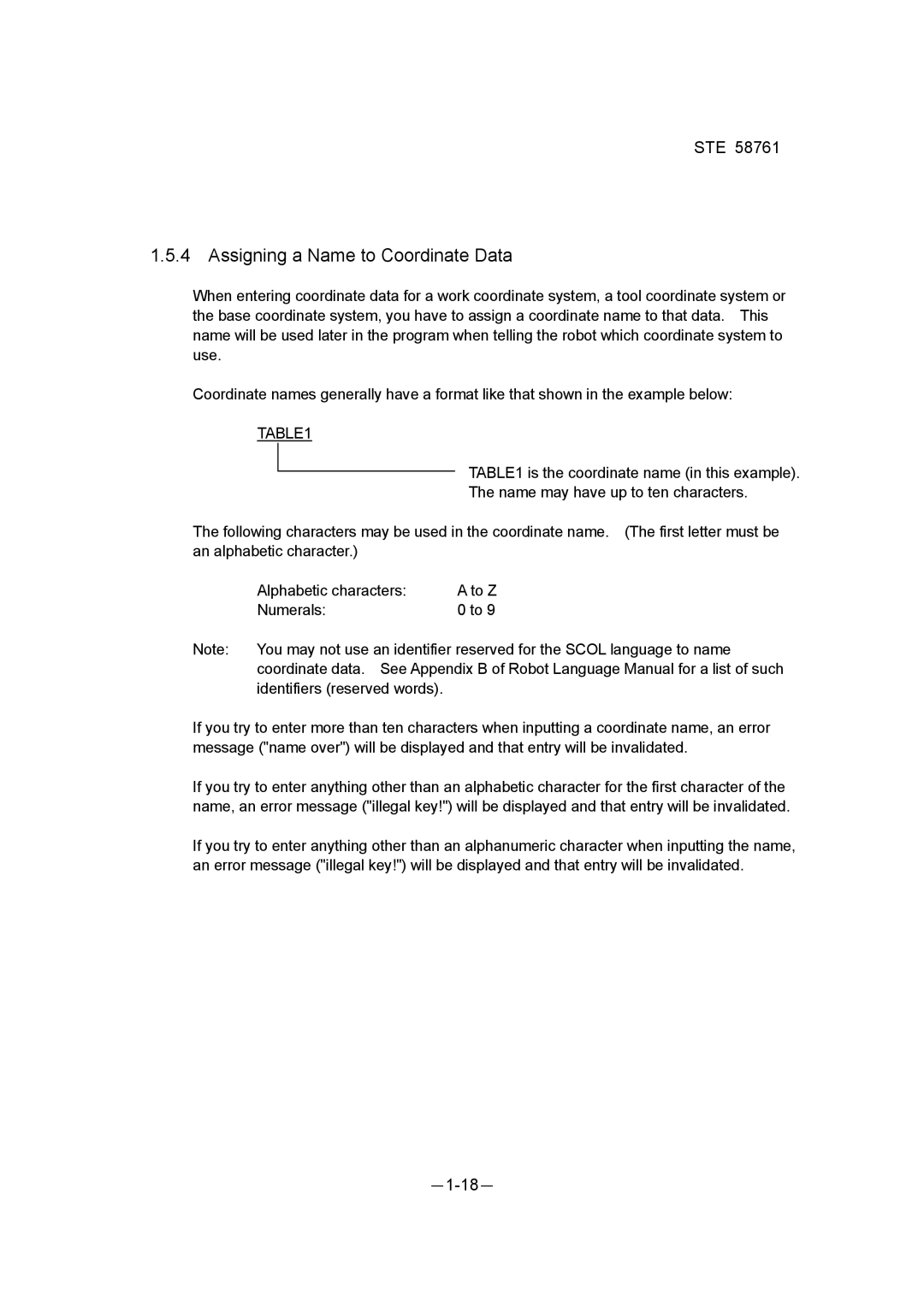 Toshiba ste 58761 instruction manual Assigning a Name to Coordinate Data 