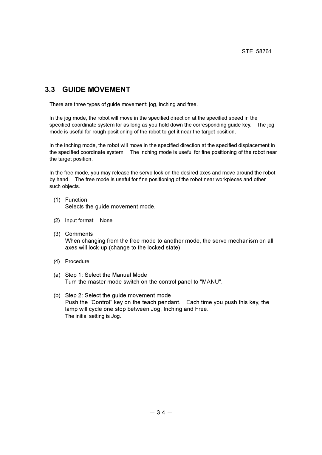 Toshiba ste 58761 instruction manual Guide Movement 