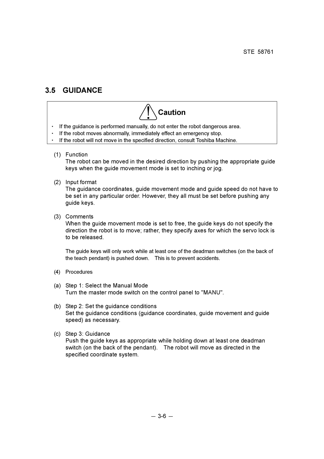 Toshiba ste 58761 instruction manual Guidance 