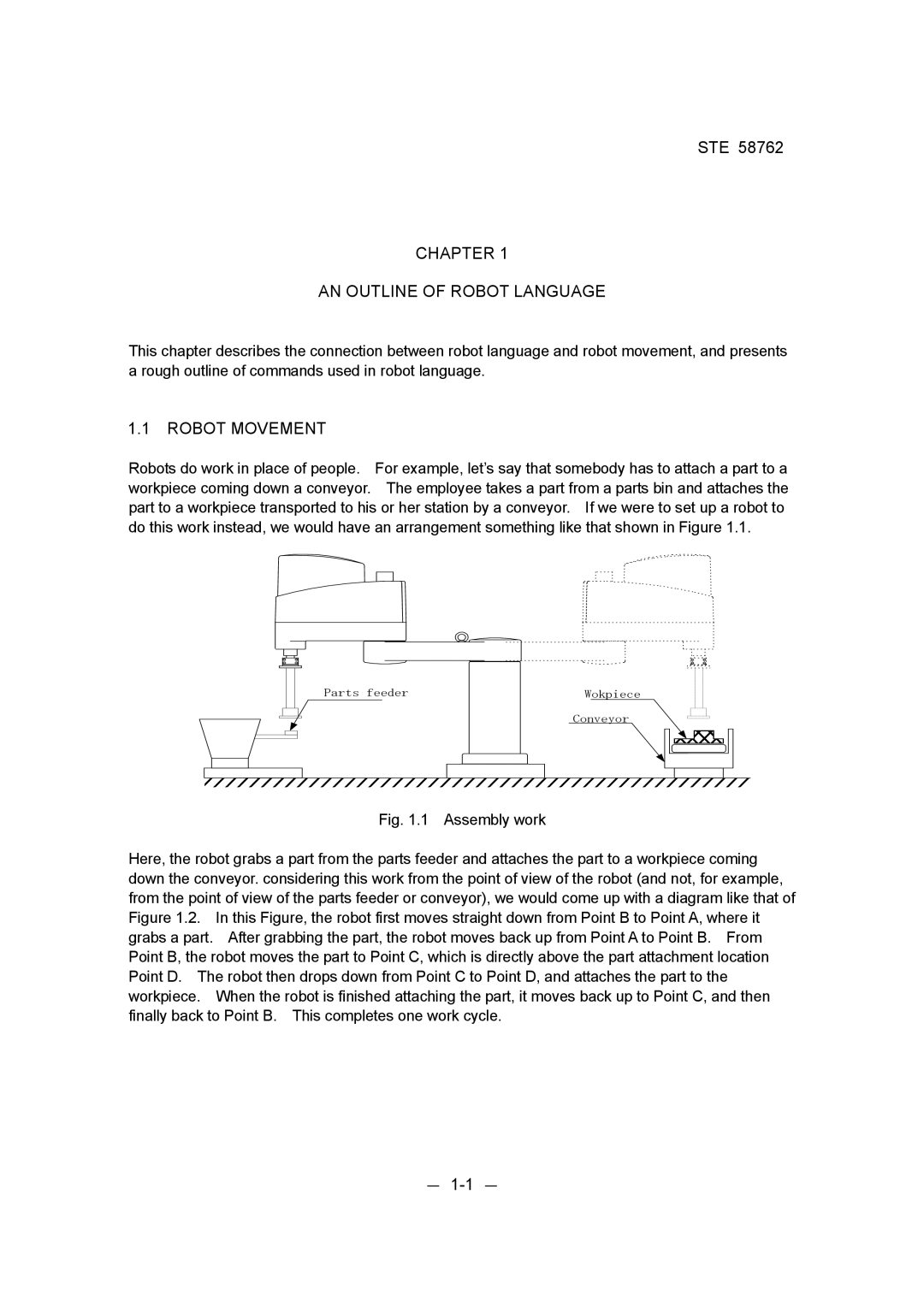 Toshiba STE 58762 instruction manual Chapter AN Outline of Robot Language, Robot Movement, － 1-1 － 