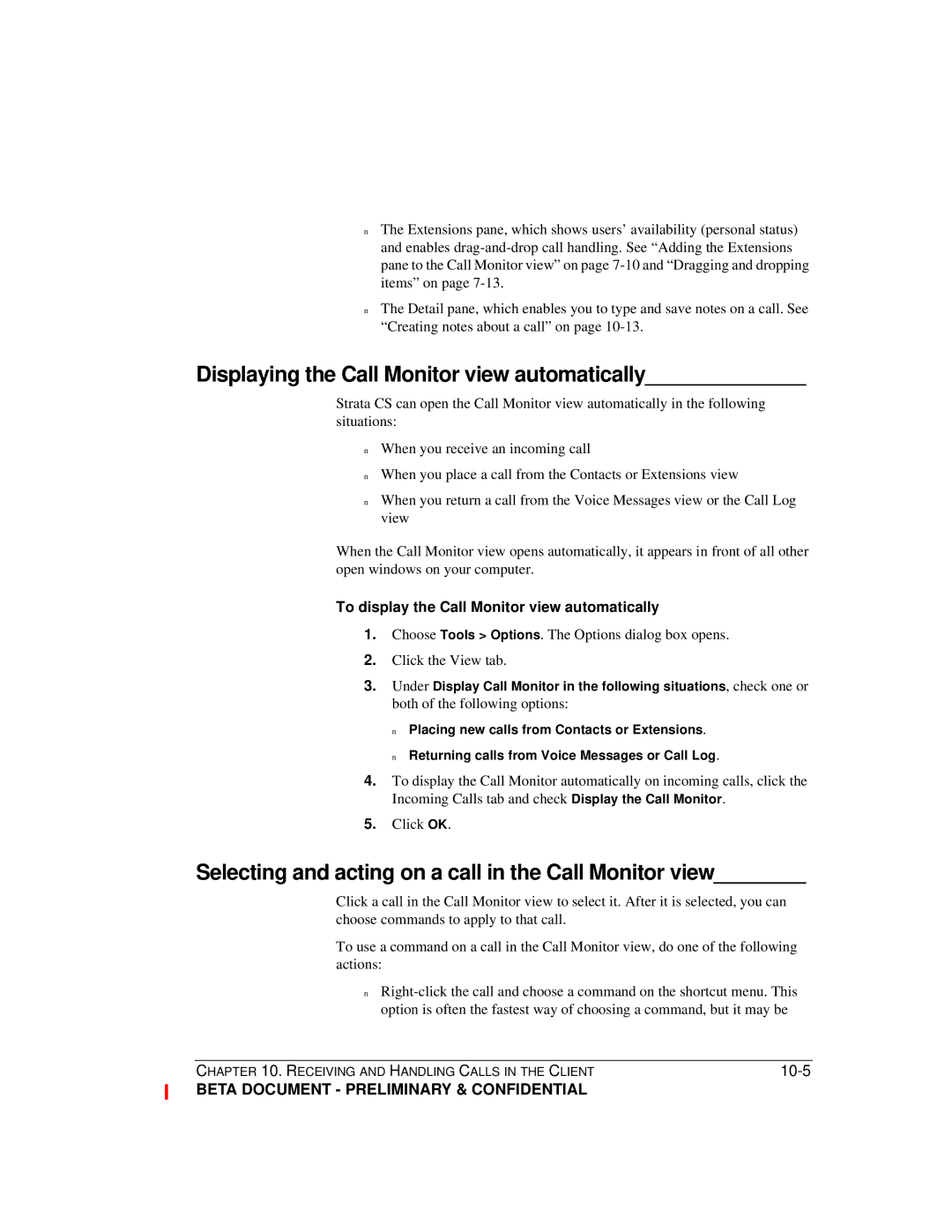 Toshiba Strata CS Displaying the Call Monitor view automatically, Selecting and acting on a call in the Call Monitor view 