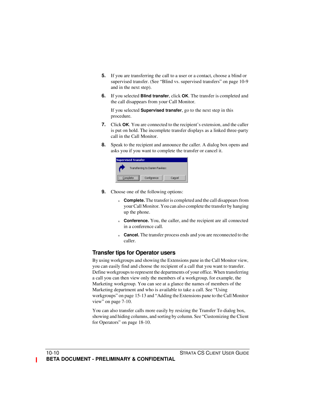 Toshiba Strata CS manual Transfer tips for Operator users 