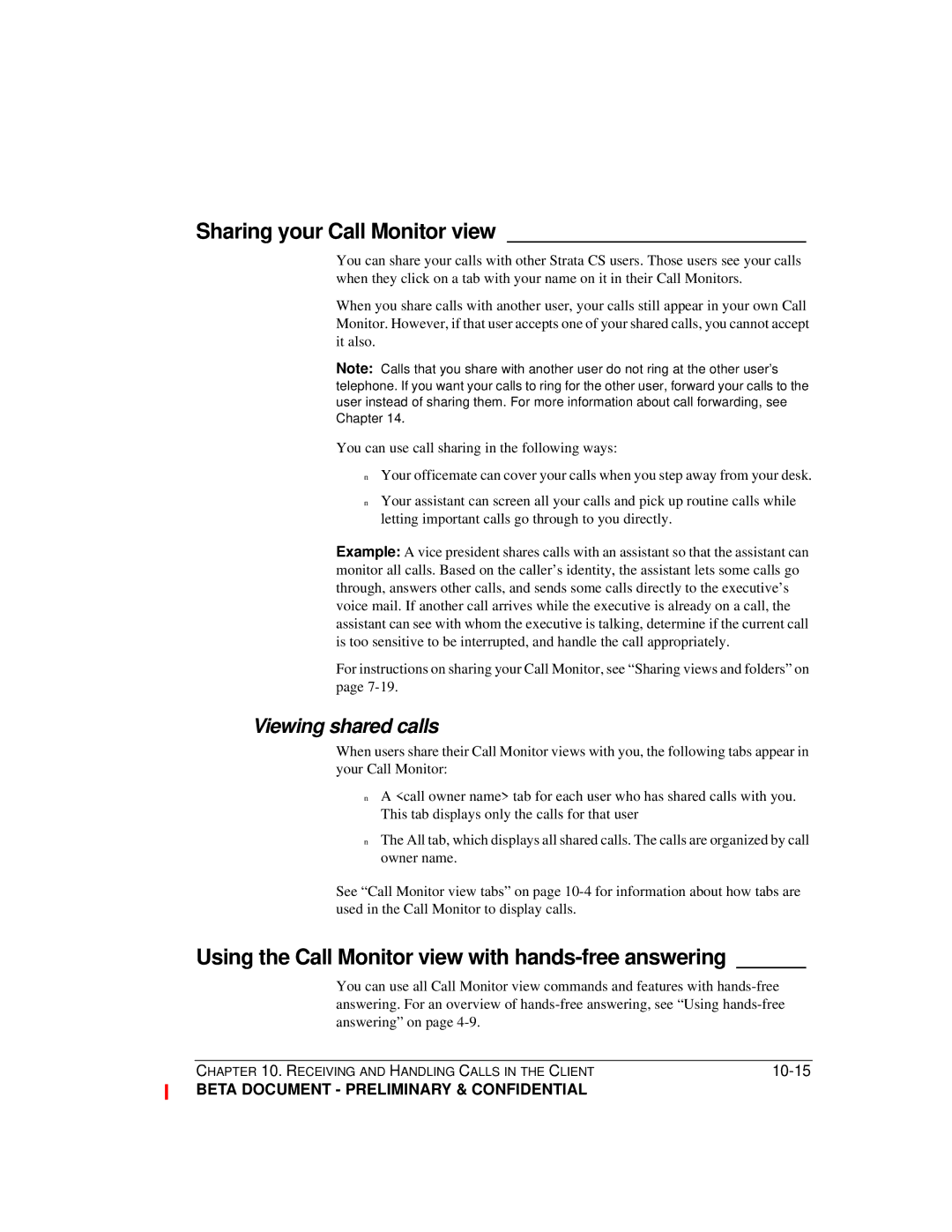 Toshiba Strata CS manual Sharing your Call Monitor view, Using the Call Monitor view with hands-free answering 