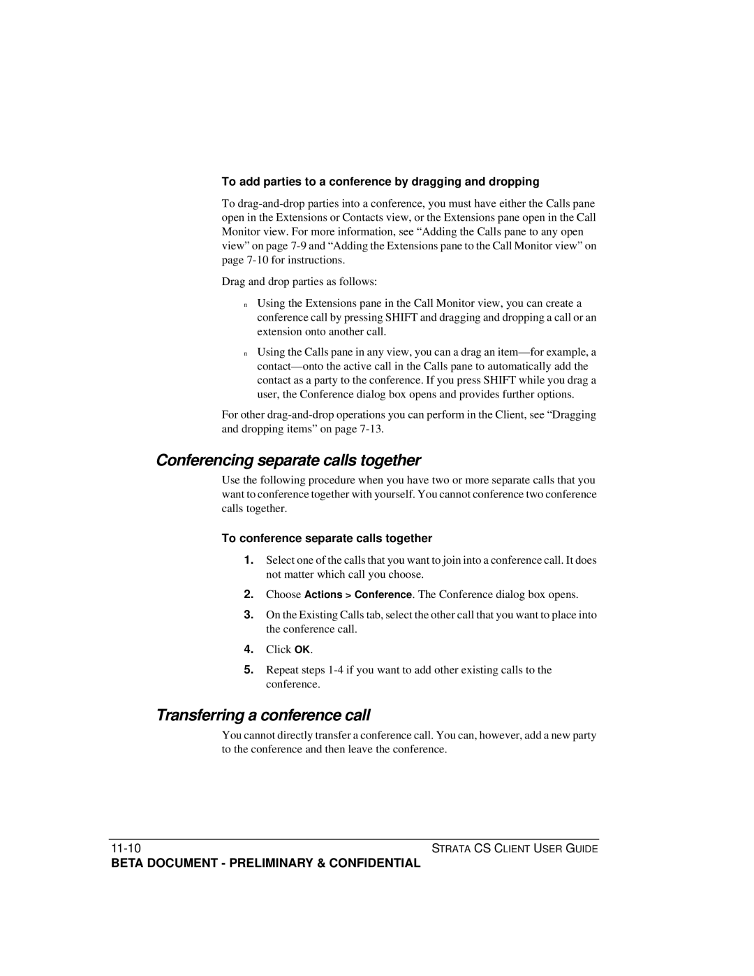 Toshiba Strata CS manual Conferencing separate calls together, Transferring a conference call 