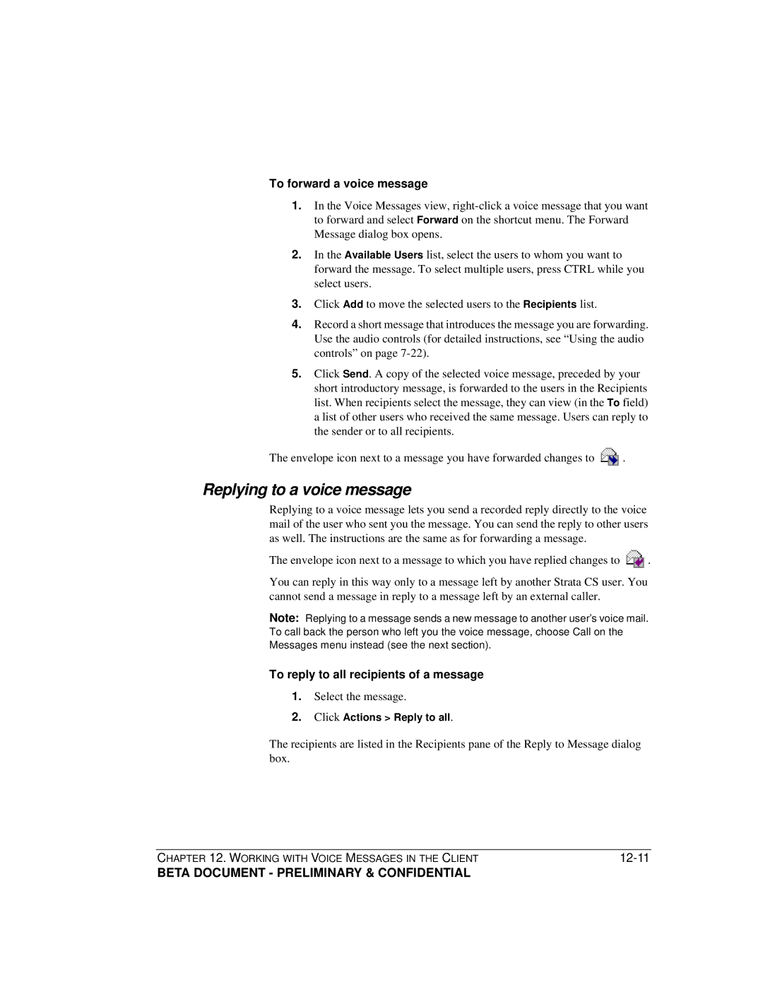 Toshiba Strata CS manual Replying to a voice message, To forward a voice message, To reply to all recipients of a message 