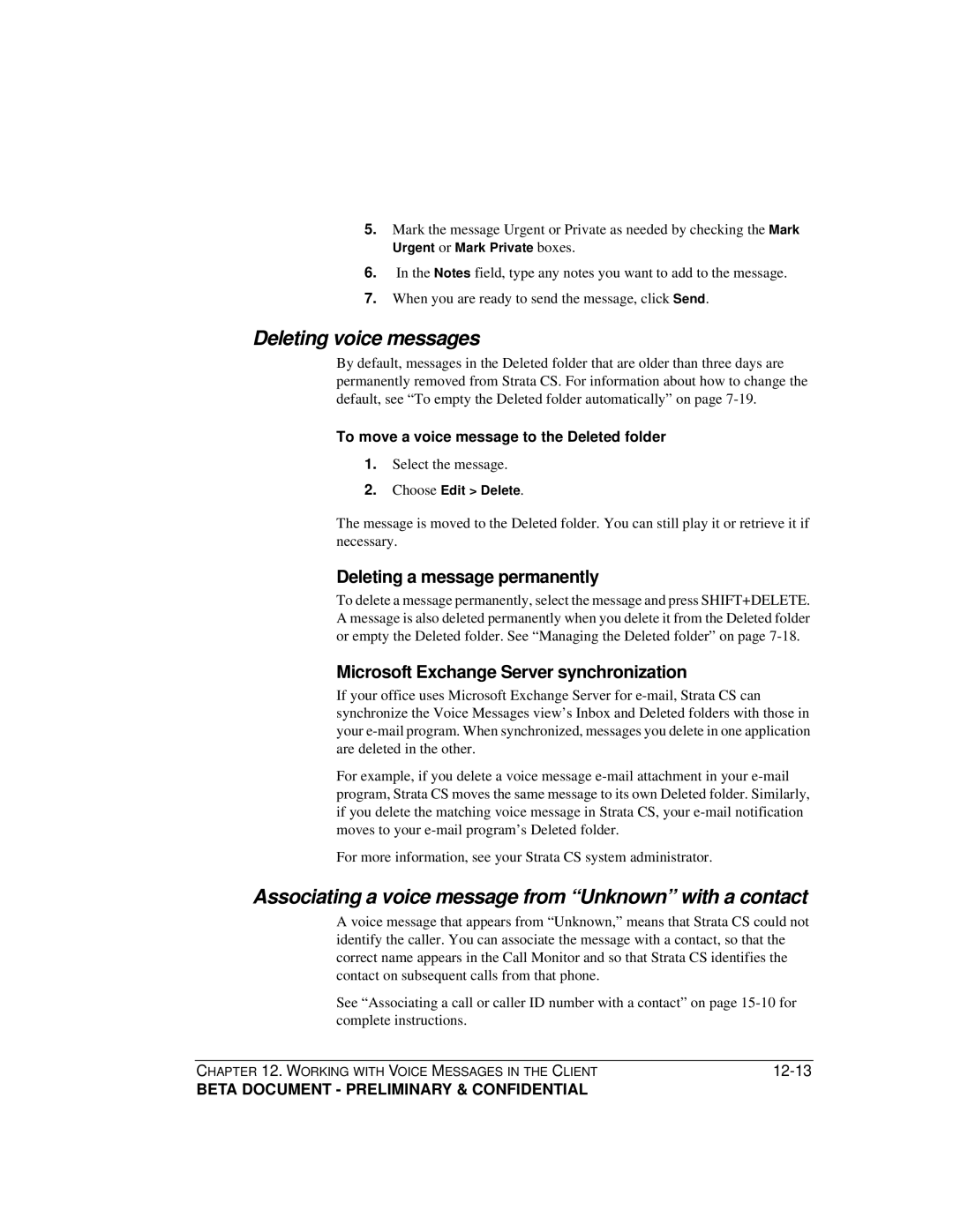 Toshiba Strata CS manual Deleting voice messages, Associating a voice message from Unknown with a contact 