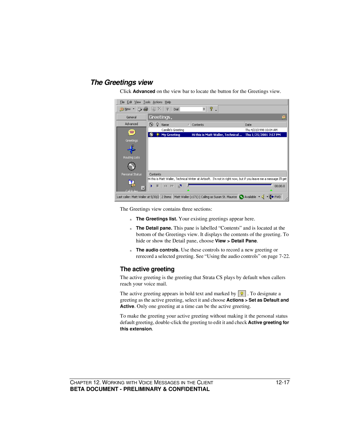 Toshiba Strata CS manual Greetings view, Active greeting 