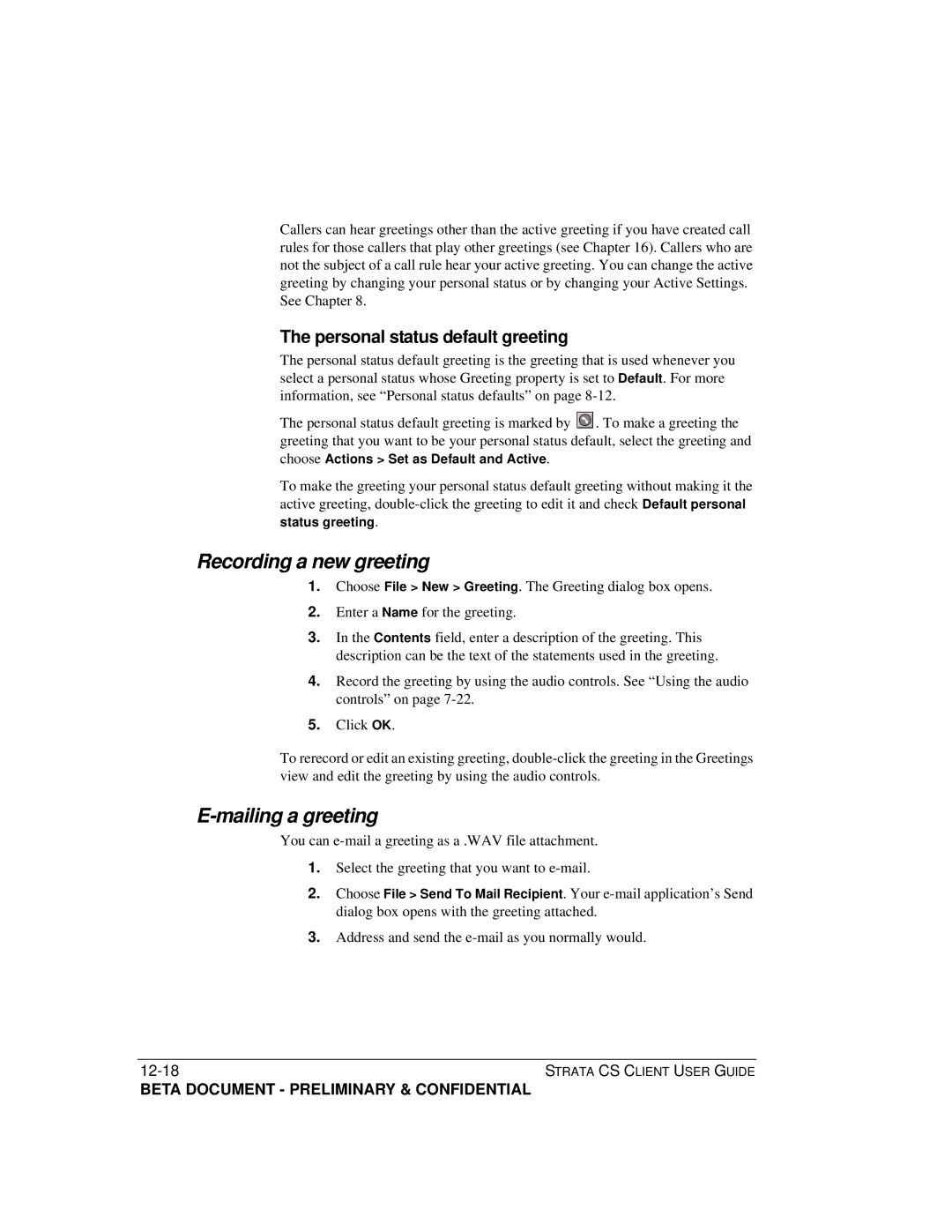 Toshiba Strata CS manual Mailing a greeting, Personal status default greeting 