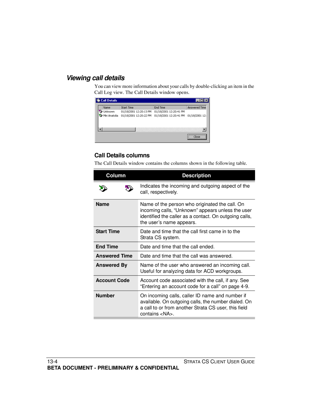 Toshiba Strata CS manual Viewing call details, Call Details columns 