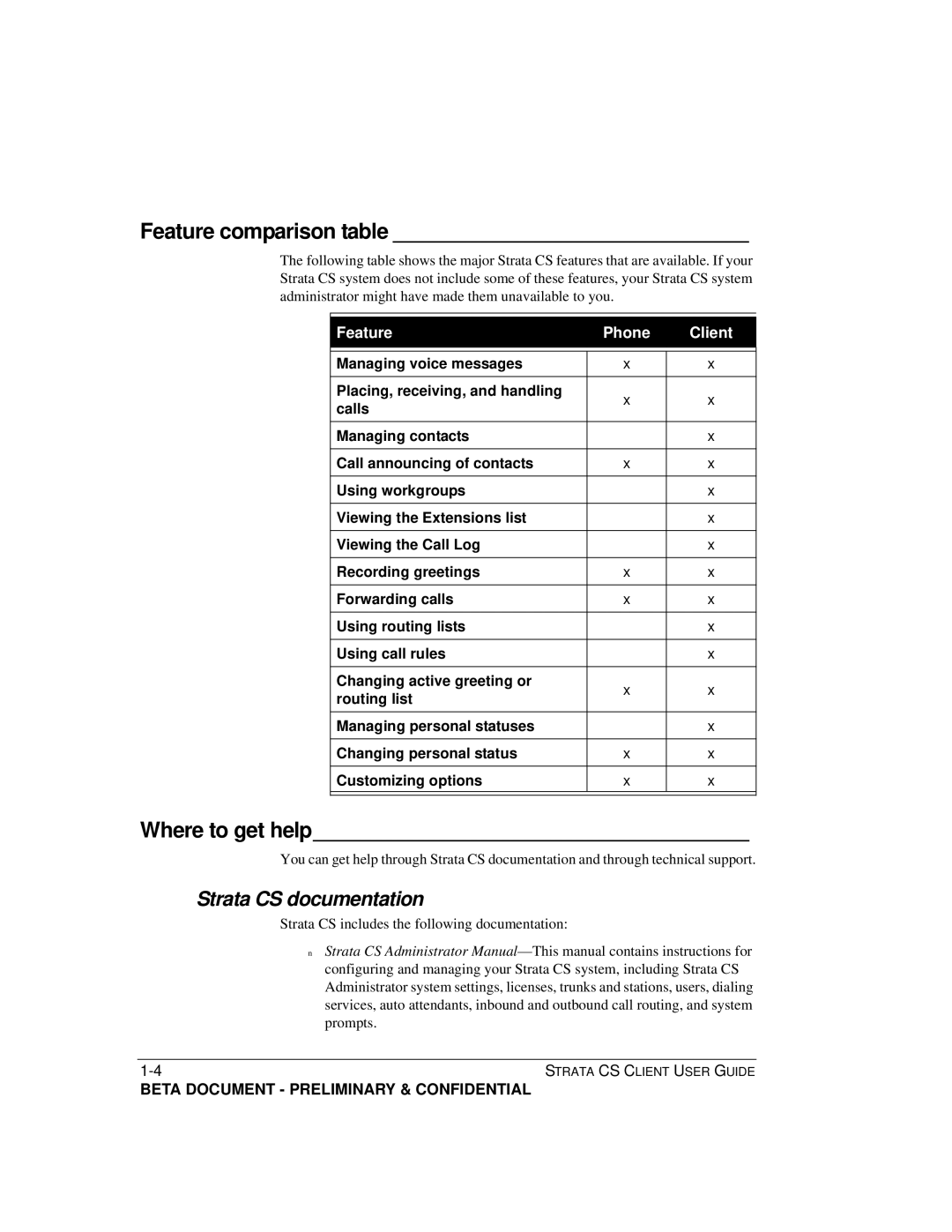 Toshiba manual Feature comparison table, Where to get help, Strata CS documentation 