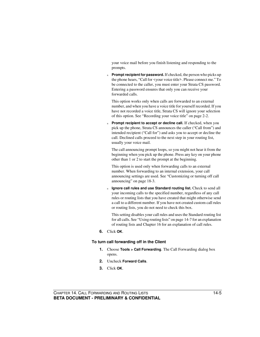 Toshiba Strata CS manual Click OK, To turn call forwarding off in the Client 