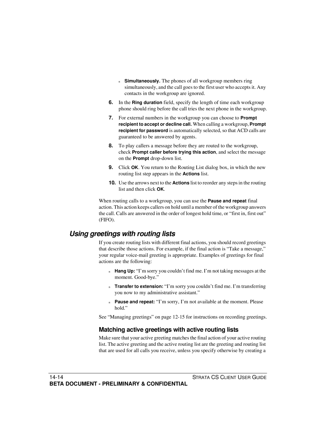 Toshiba Strata CS manual Using greetings with routing lists, Matching active greetings with active routing lists 