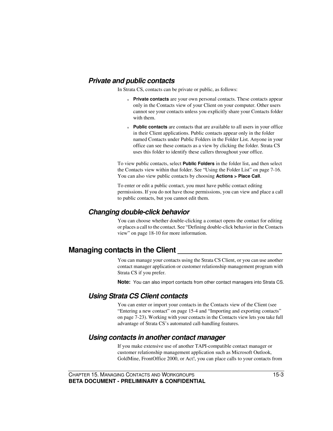 Toshiba Strata CS manual Managing contacts in the Client, Private and public contacts, Changing double-click behavior 