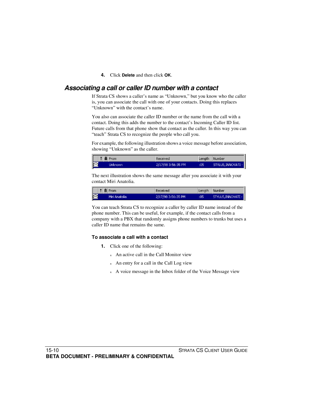 Toshiba Strata CS manual Associating a call or caller ID number with a contact, Click Delete and then click OK 