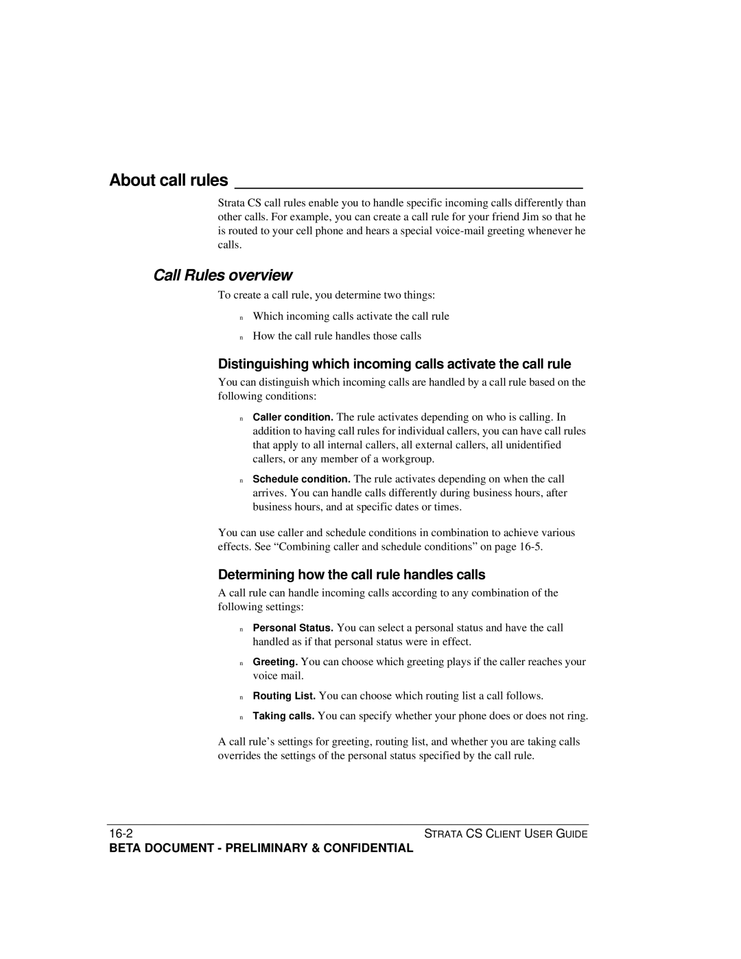 Toshiba Strata CS manual About call rules, Call Rules overview, Distinguishing which incoming calls activate the call rule 