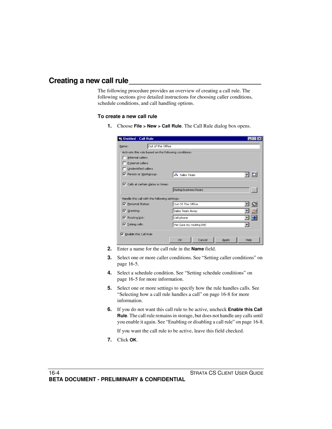 Toshiba Strata CS manual Creating a new call rule, To create a new call rule 