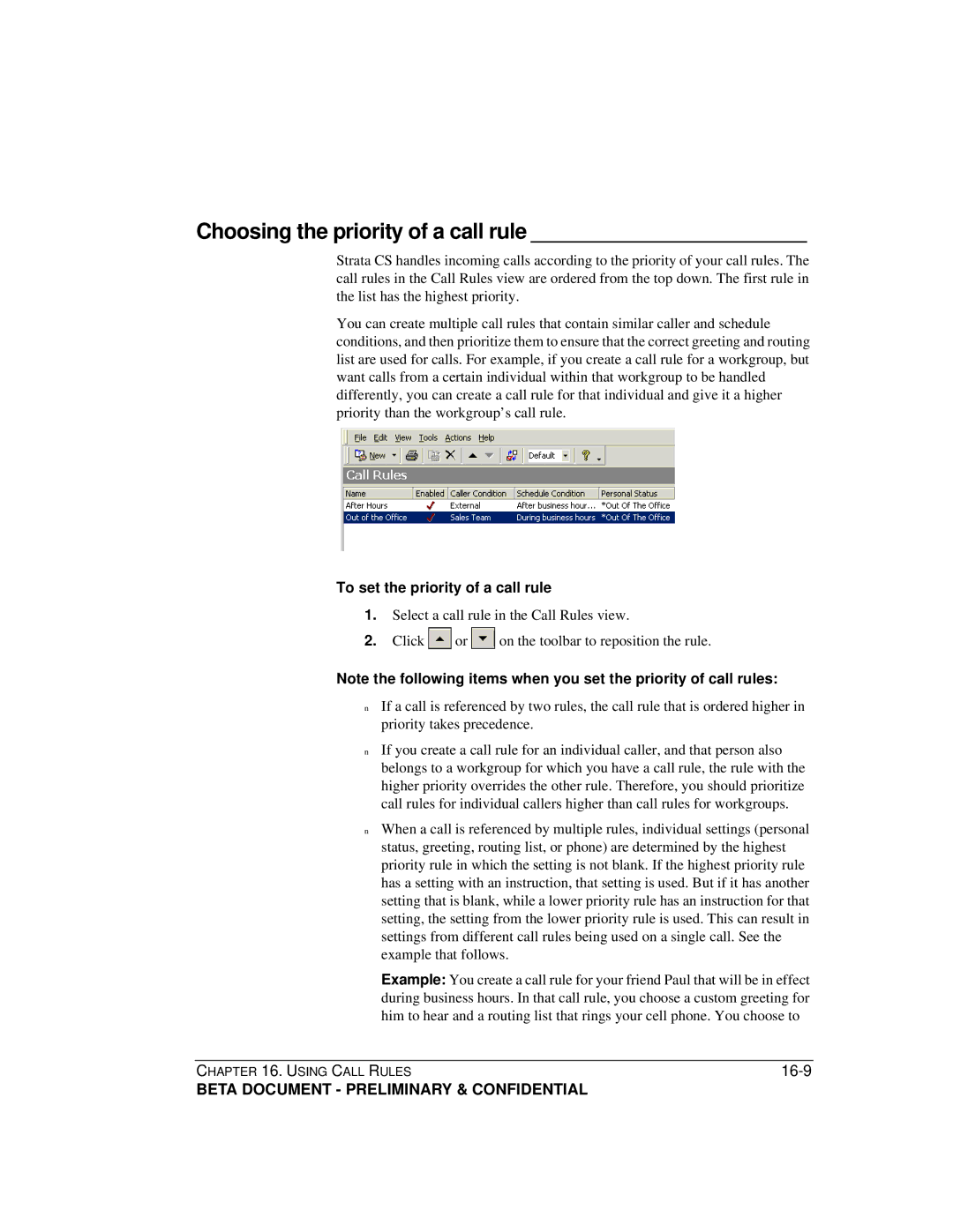 Toshiba Strata CS manual Choosing the priority of a call rule, To set the priority of a call rule 