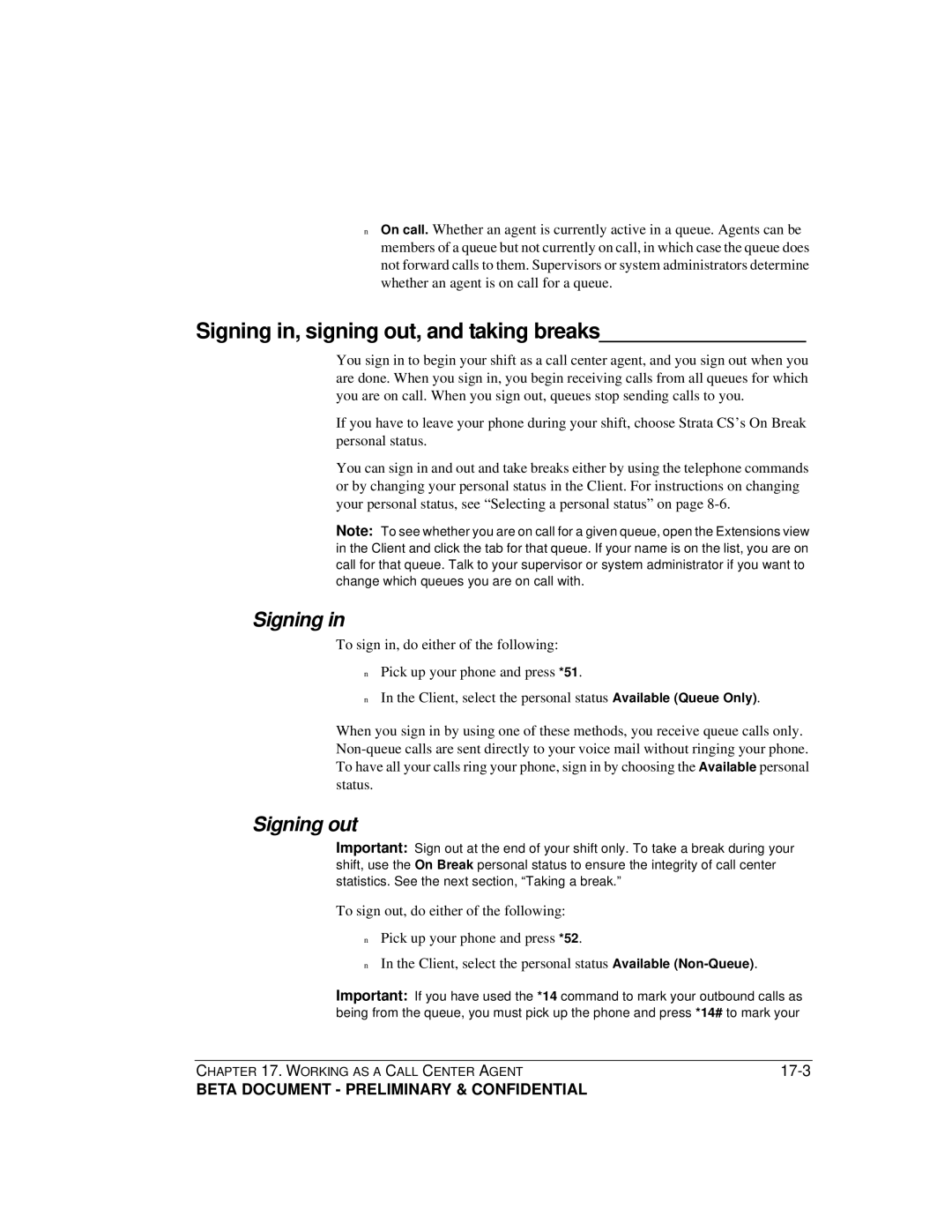 Toshiba Strata CS manual Signing in, signing out, and taking breaks, Signing out 