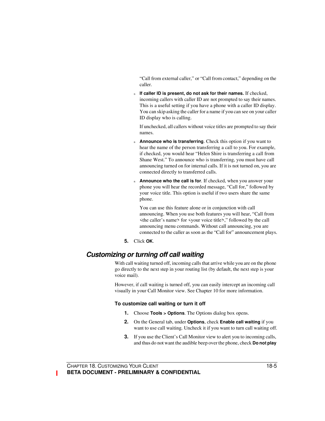 Toshiba Strata CS manual Customizing or turning off call waiting, To customize call waiting or turn it off 