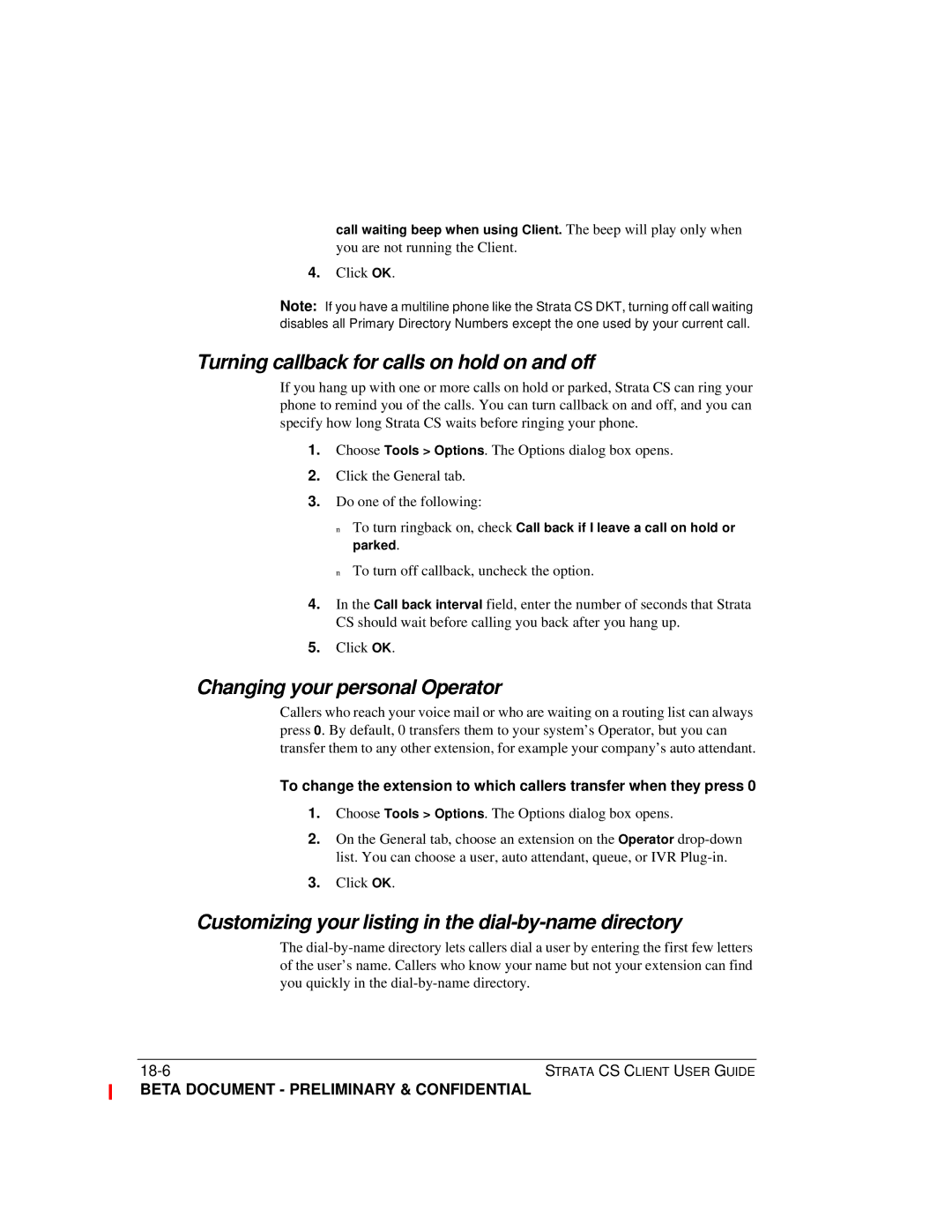 Toshiba Strata CS manual Turning callback for calls on hold on and off, Changing your personal Operator 