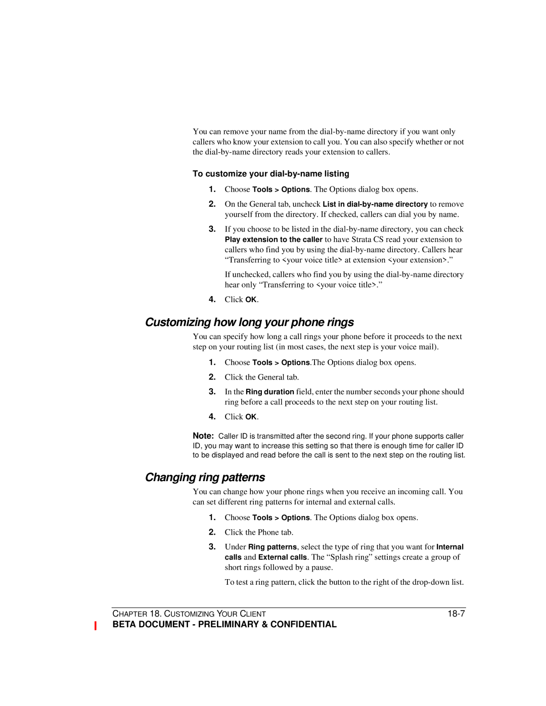 Toshiba Strata CS Customizing how long your phone rings, Changing ring patterns, To customize your dial-by-name listing 