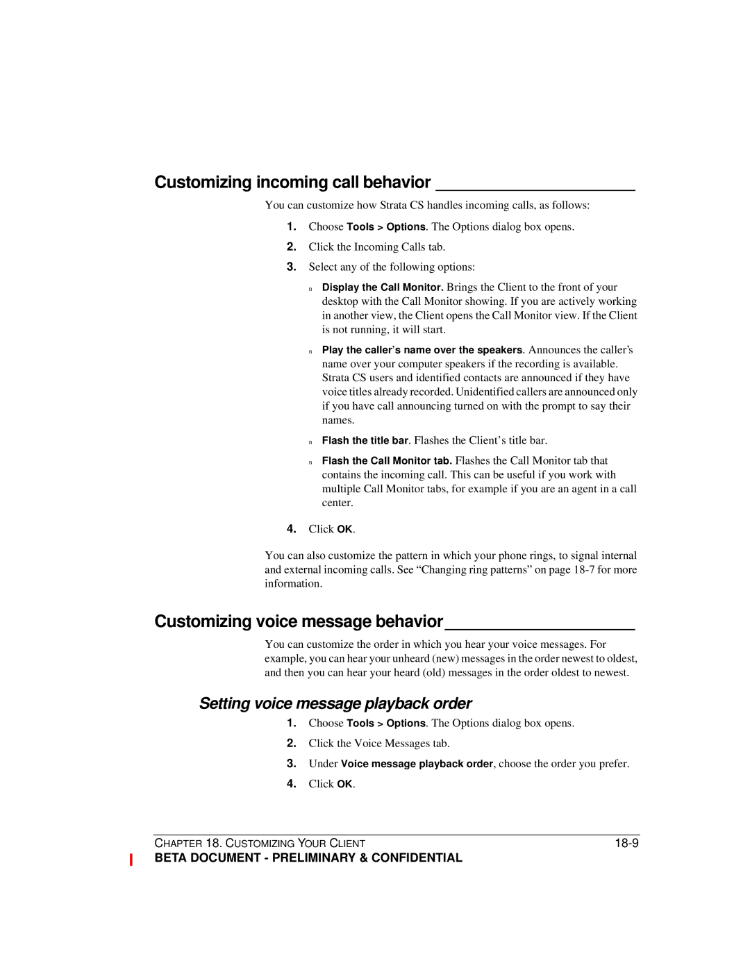 Toshiba Strata CS manual Customizing incoming call behavior, Customizing voice message behavior 