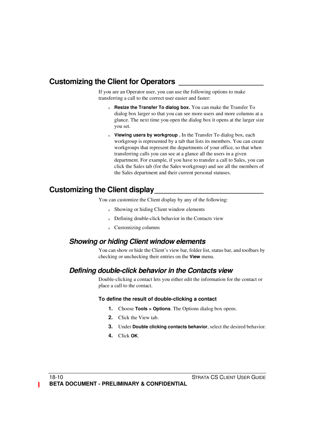 Toshiba Strata CS manual Customizing the Client for Operators, Customizing the Client display 