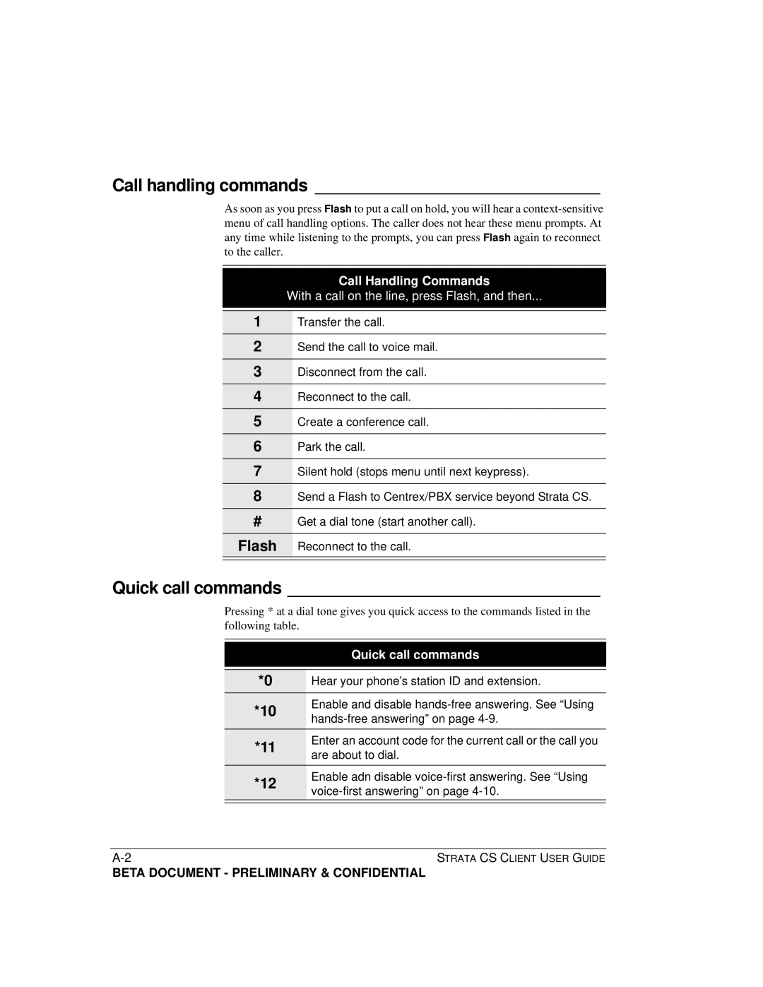 Toshiba Strata CS manual Call handling commands, Quick call commands 