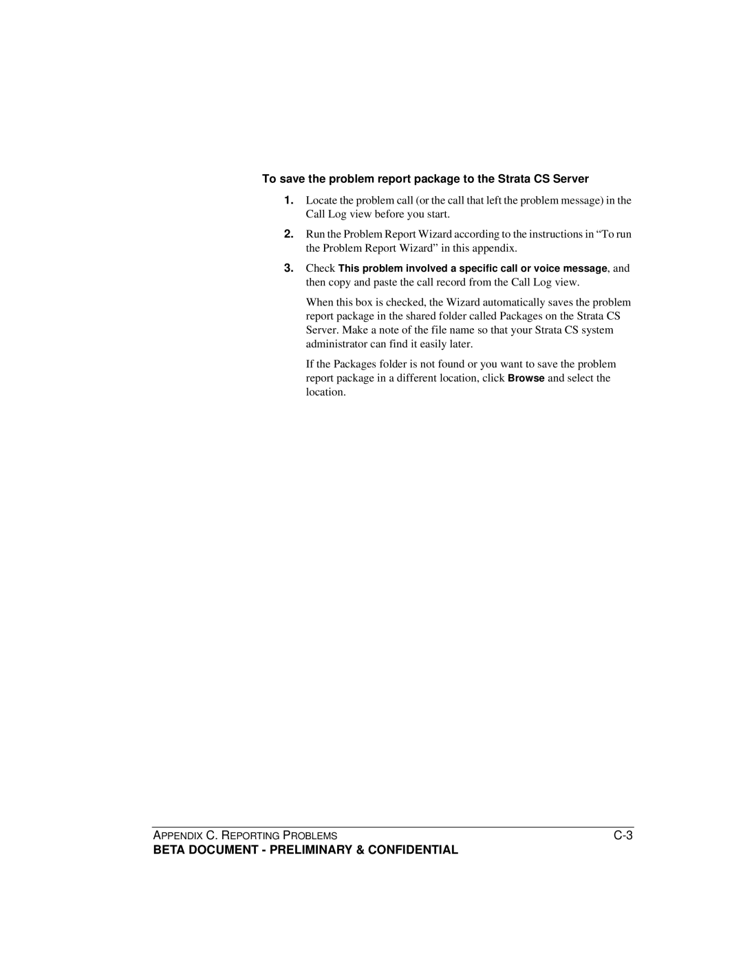 Toshiba manual To save the problem report package to the Strata CS Server 