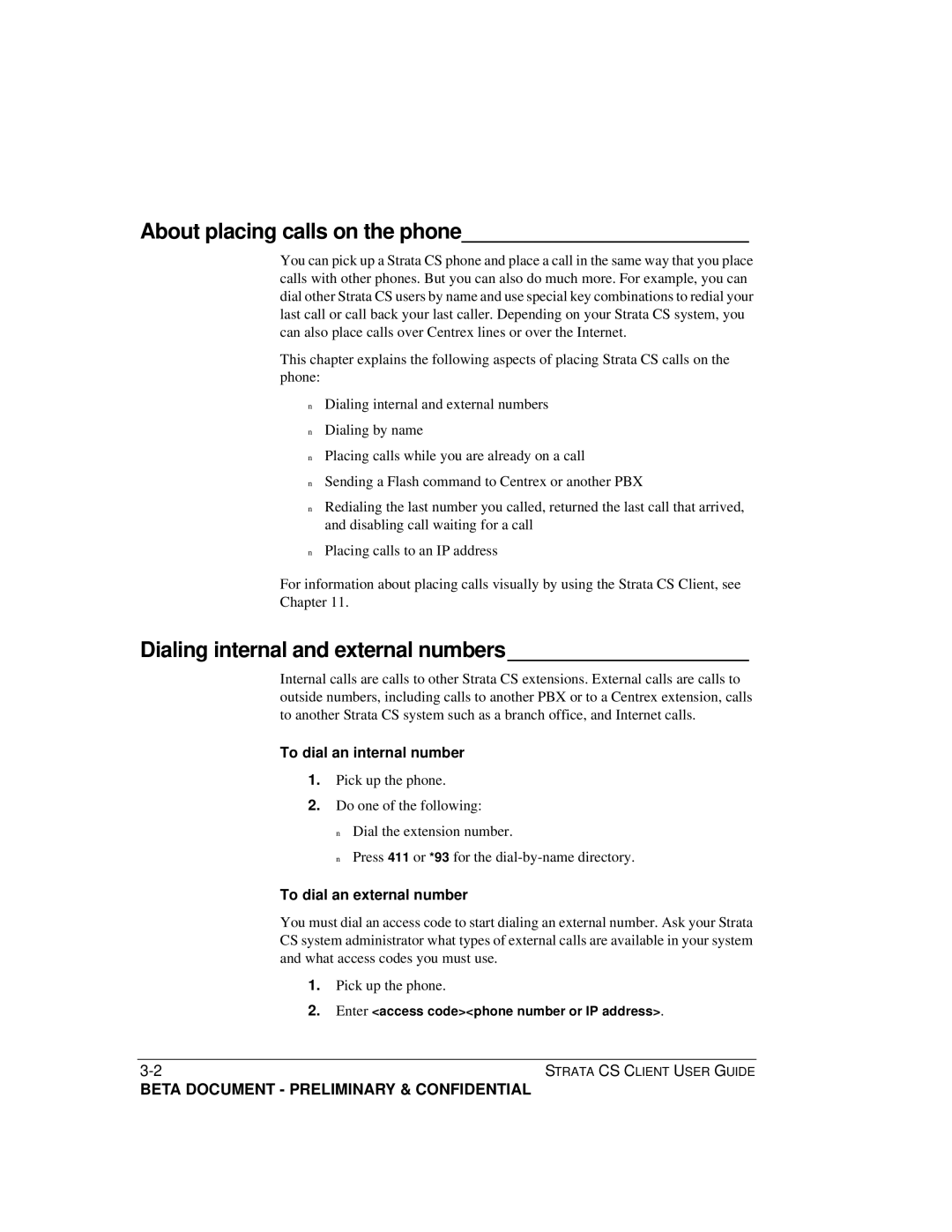 Toshiba Strata CS About placing calls on the phone, Dialing internal and external numbers, To dial an internal number 