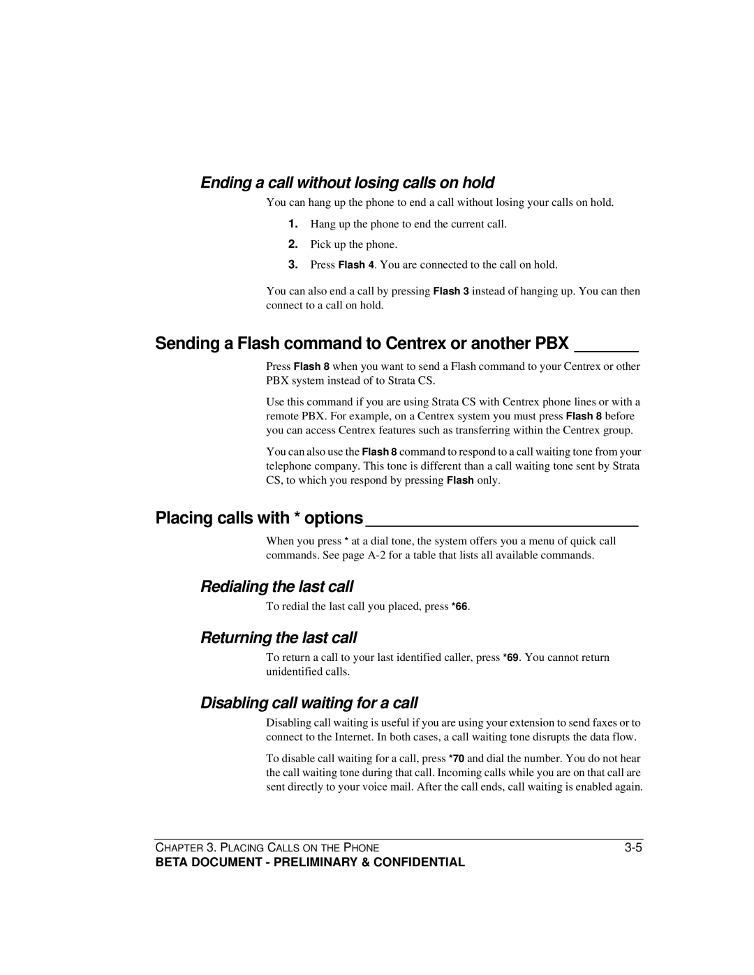 Toshiba Strata CS manual Sending a Flash command to Centrex or another PBX, Placing calls with * options 