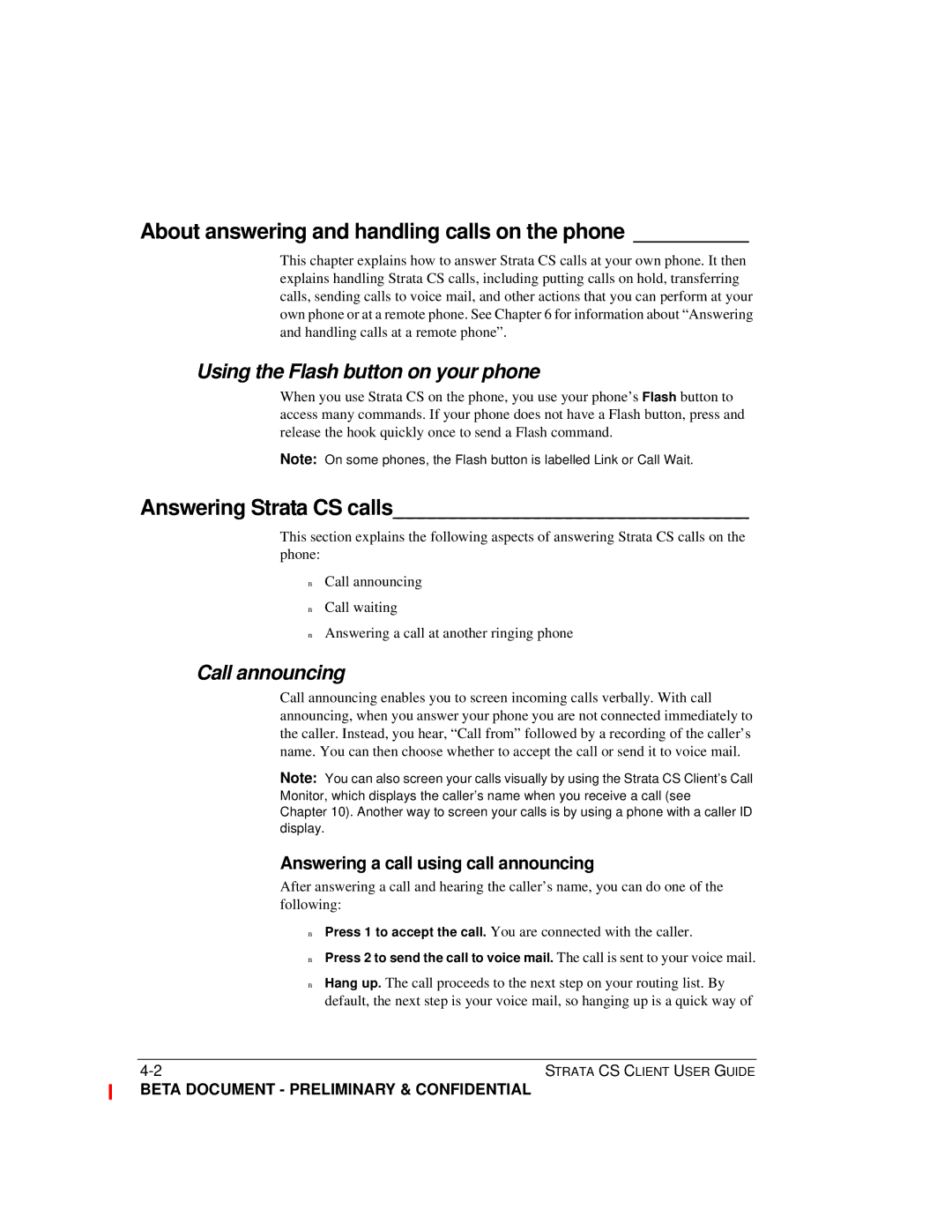 Toshiba manual About answering and handling calls on the phone, Answering Strata CS calls, Call announcing 