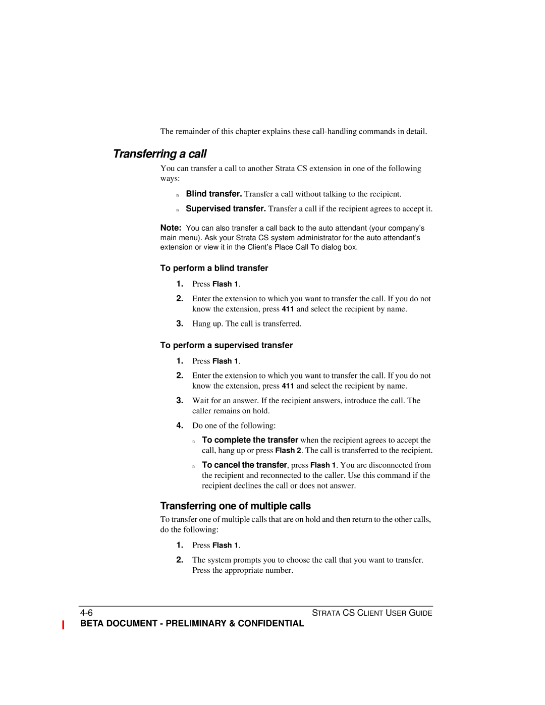 Toshiba Strata CS manual Transferring a call, Transferring one of multiple calls, To perform a blind transfer 