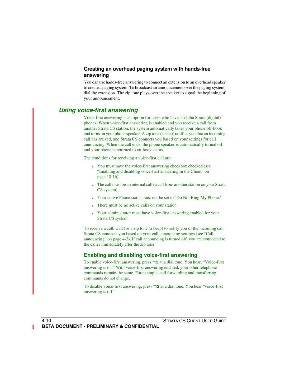 Toshiba Strata CS manual Using voice-first answering 