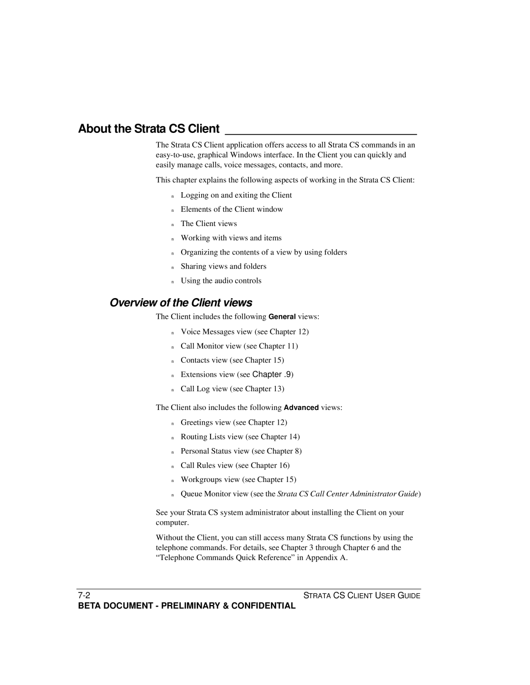 Toshiba manual About the Strata CS Client, Overview of the Client views 