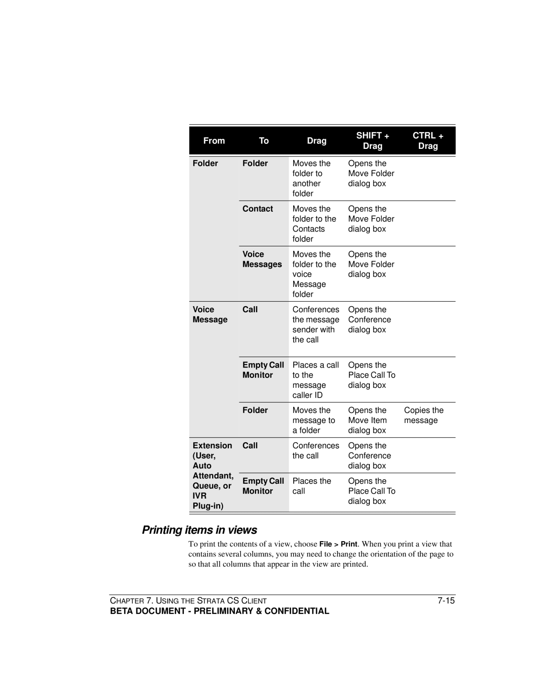 Toshiba Strata CS manual Printing items in views 