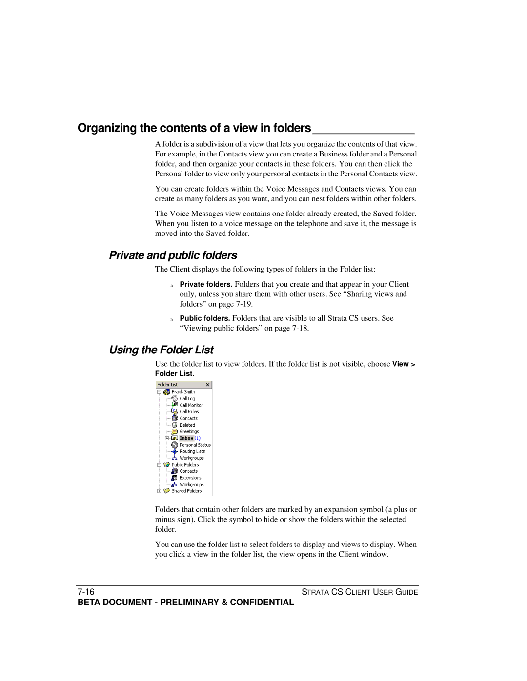 Toshiba Strata CS manual Organizing the contents of a view in folders 