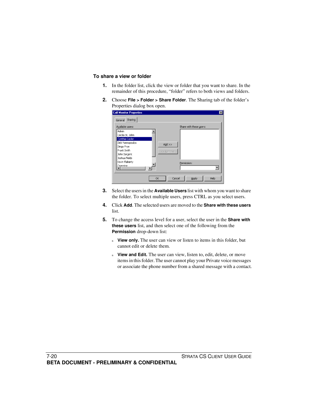 Toshiba Strata CS manual To share a view or folder 