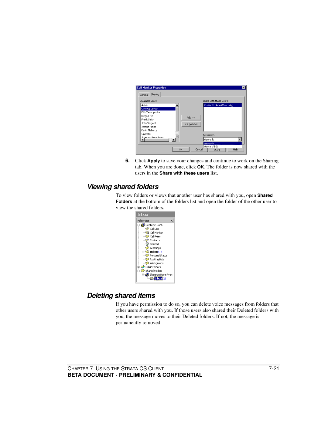 Toshiba Strata CS manual Viewing shared folders, Deleting shared items 