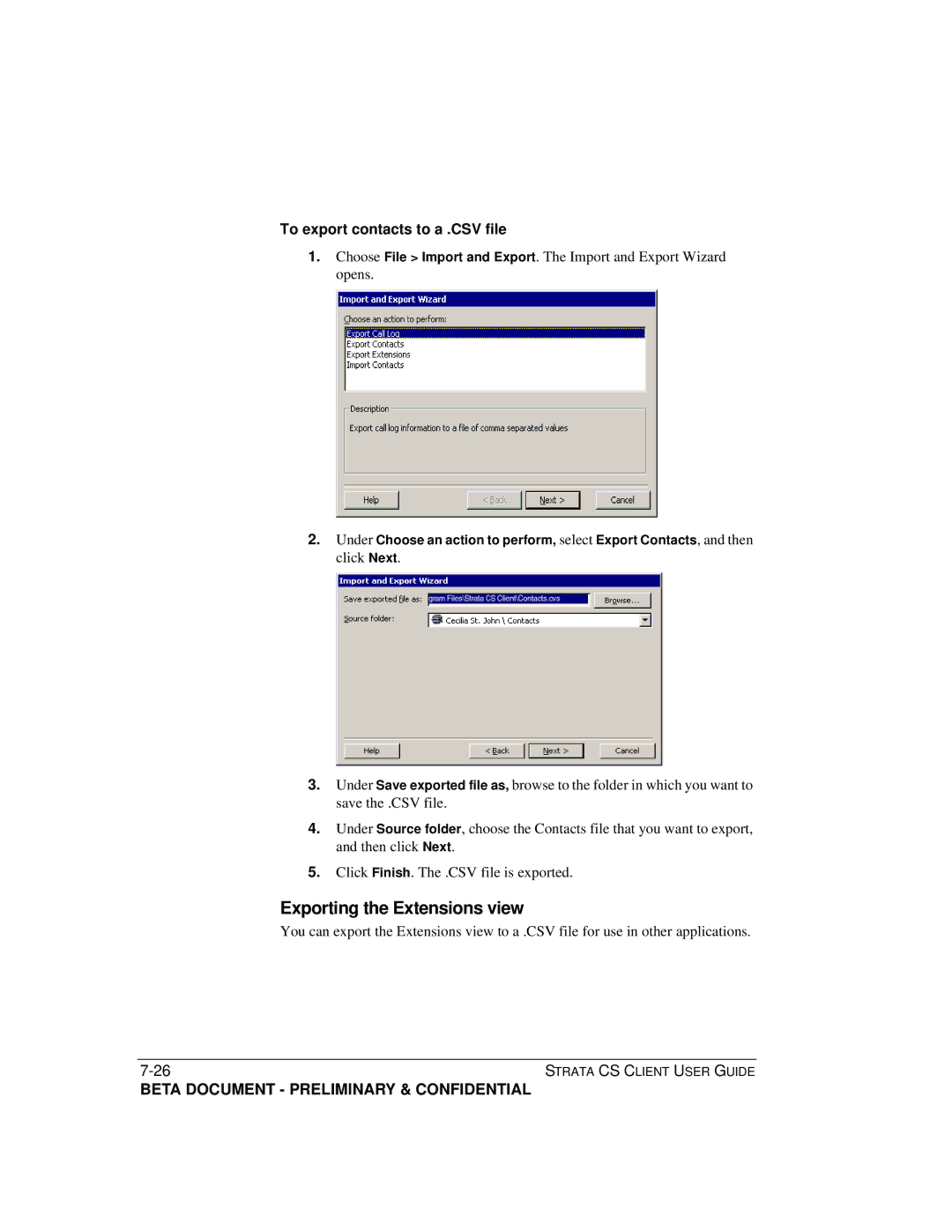 Toshiba Strata CS manual Exporting the Extensions view, To export contacts to a .CSV file 